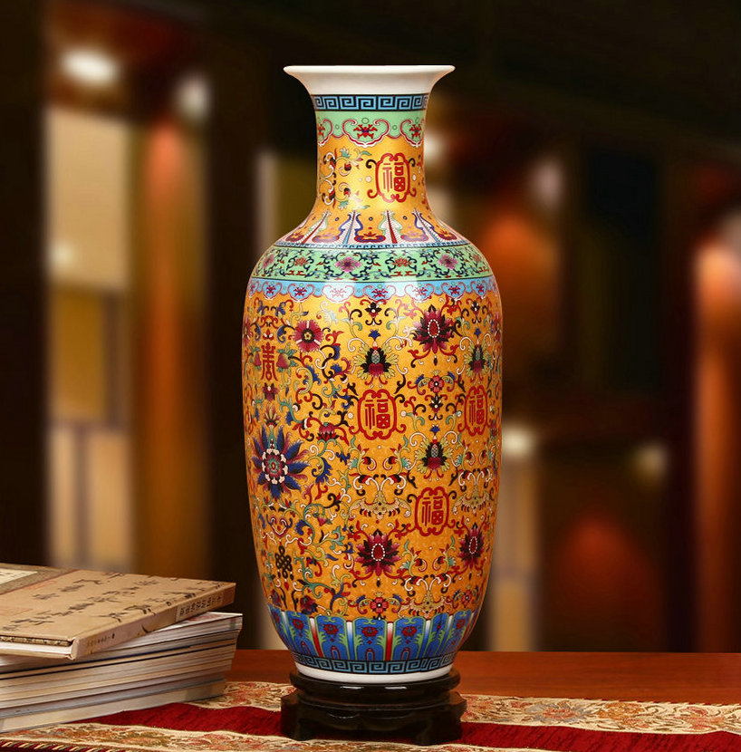 Antique Chinese jingdezhen ceramics enamel Mosaic gold live vases bottles of fashion home decoration crafts