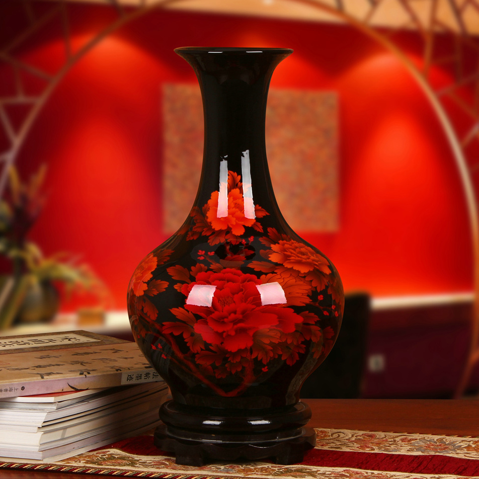 Jingdezhen ceramics high - grade crystal glaze peony vase sitting room home furnishing articles gift collection