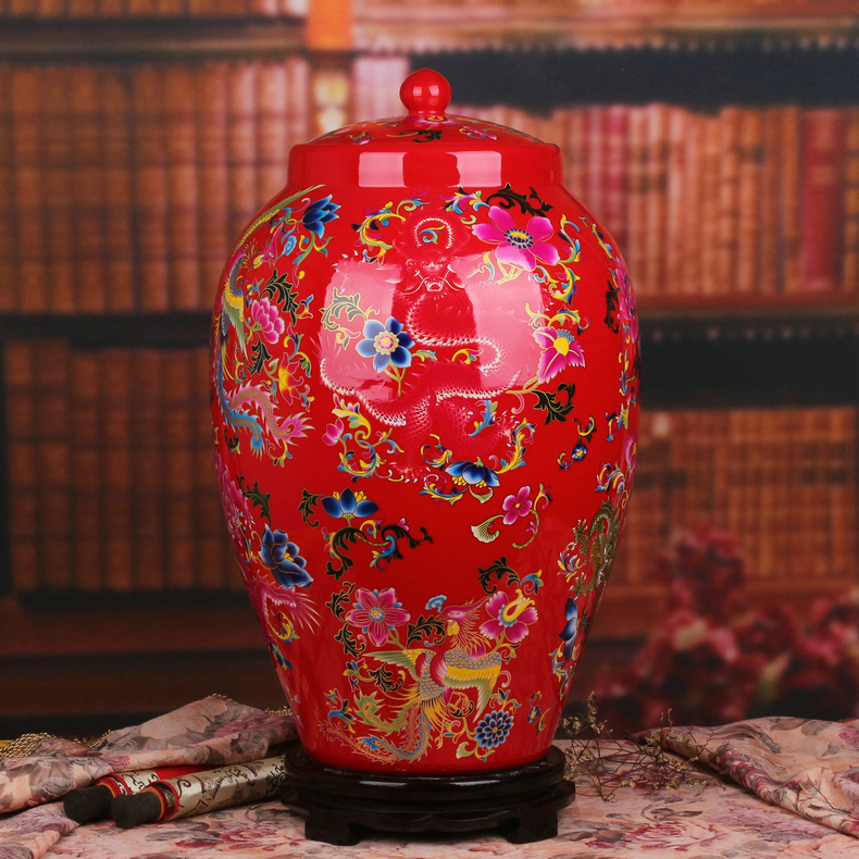 Jingdezhen ceramics vase crystal glaze Chinese red longfeng ChengXiang doll altar Chinese style wedding cornucopia