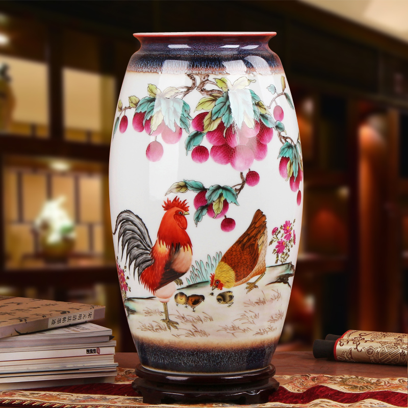 Xia Guoan vase high - grade hand - made works of jingdezhen ceramics powder enamel color glazed chicken prosperous new vase