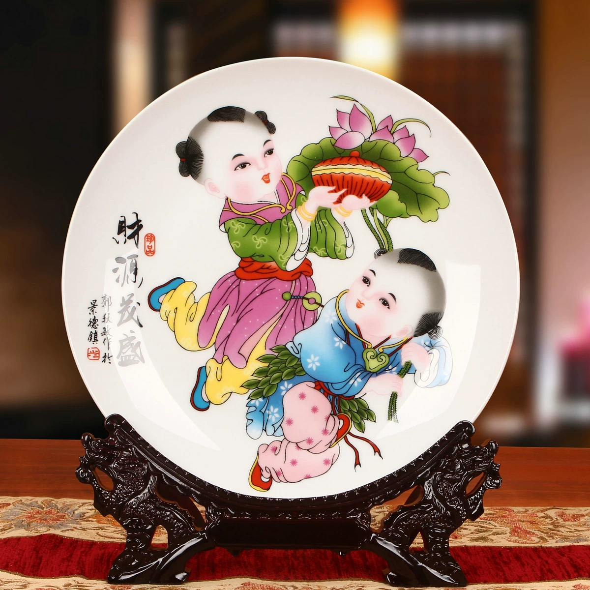 Đồ gốm Jingdezhen, sự giàu có của cậu bé, đĩa thịnh soạn, đĩa treo, đĩa hoa, đồ nội thất gia đình hiện đại của Trung Quốc - Trang trí nội thất