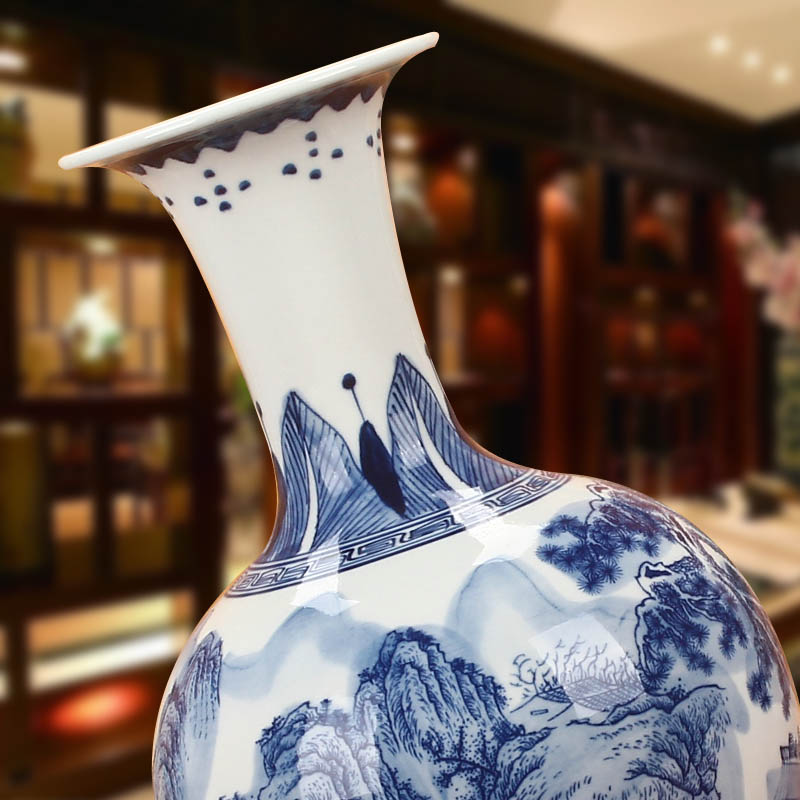 Classical jingdezhen blue and white landscape Chinese antique hand - made ceramics vase vase collection furnishing articles ornaments