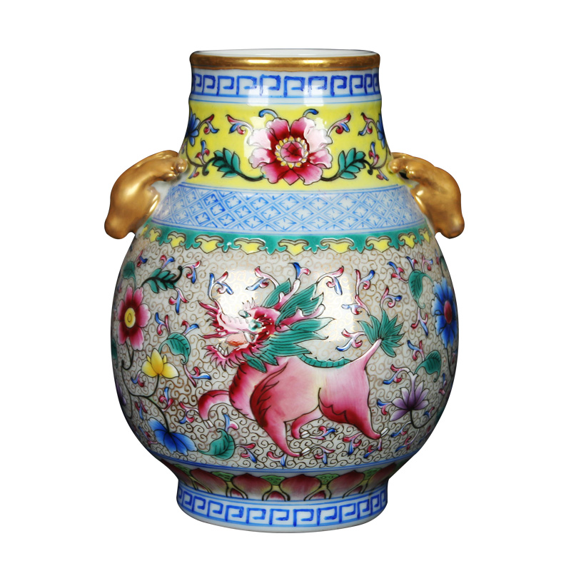 Jingdezhen ceramics colored enamel vase as rare as gold ears deer head statute of classical Chinese style home furnishing articles