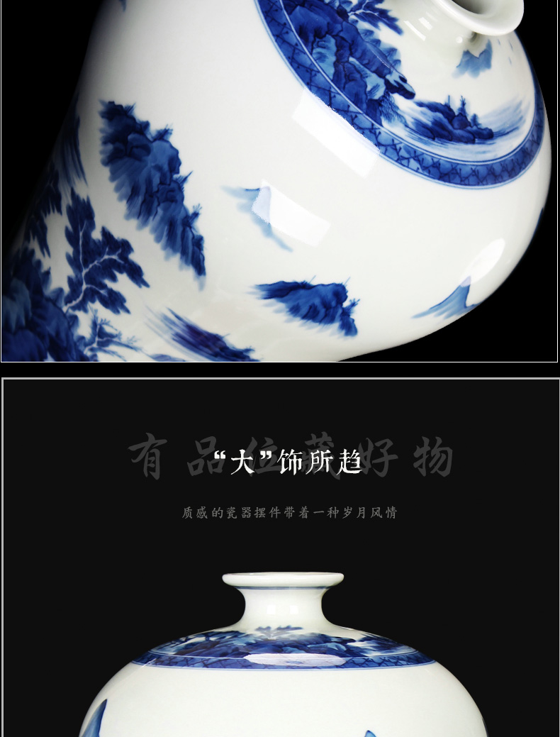 Jingdezhen ceramics vase hand - made of blue and white landscape name plum bottle handicraft furnishing articles set mesa study living room collection