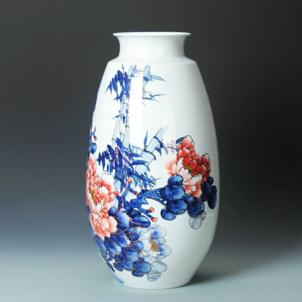 The see colour blue and white porcelain jingdezhen ceramic vase decorator Chinese peony vases, handicraft furnishing articles sitting room set