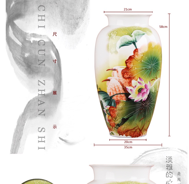Famous hu, jingdezhen ceramics vase upscale gift hand famille rose porcelain lotus egrets vase