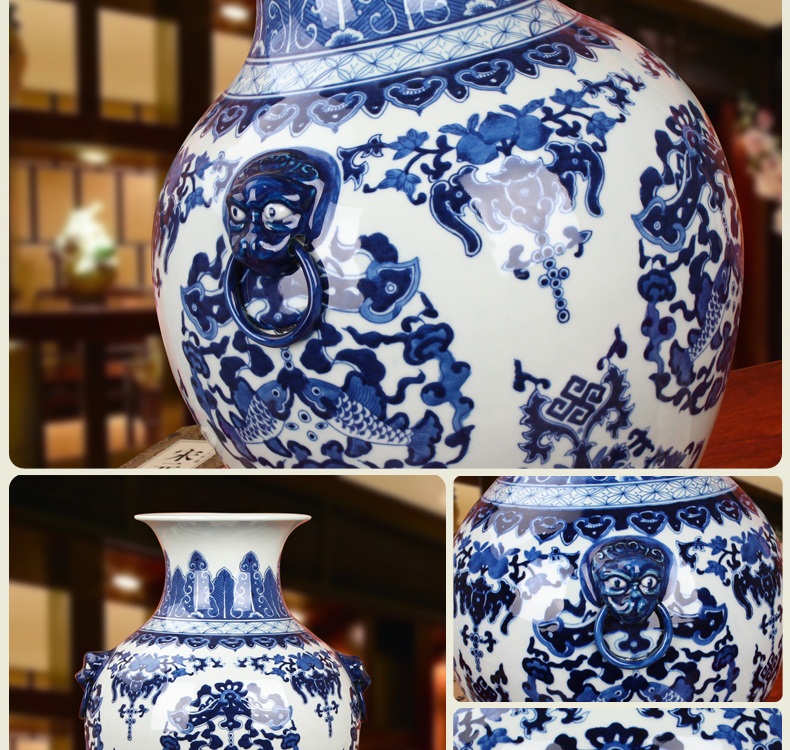 High - grade hand - made of blue and white porcelain of jingdezhen ceramics binaural head sweet garlic Chinese style household vase and furnishing articles