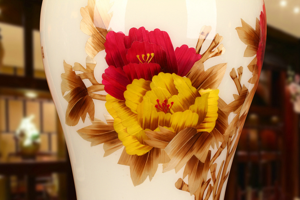 White straw riches and honor peony vase opening gifts collection jingdezhen ceramics crafts decorations