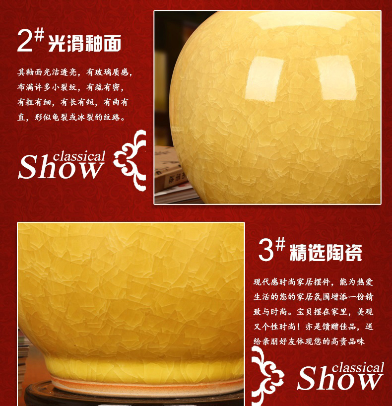 Jingdezhen ceramics top grade archaize crack glaze crystal yellow on vase classical Chinese style household furnishing articles