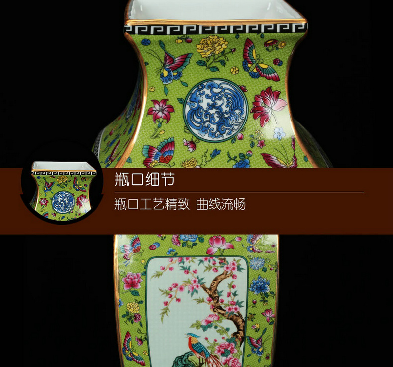 Jingdezhen archaize paint colored enamel grilled modern classical decorative pattern sifang crafts flower vase collection