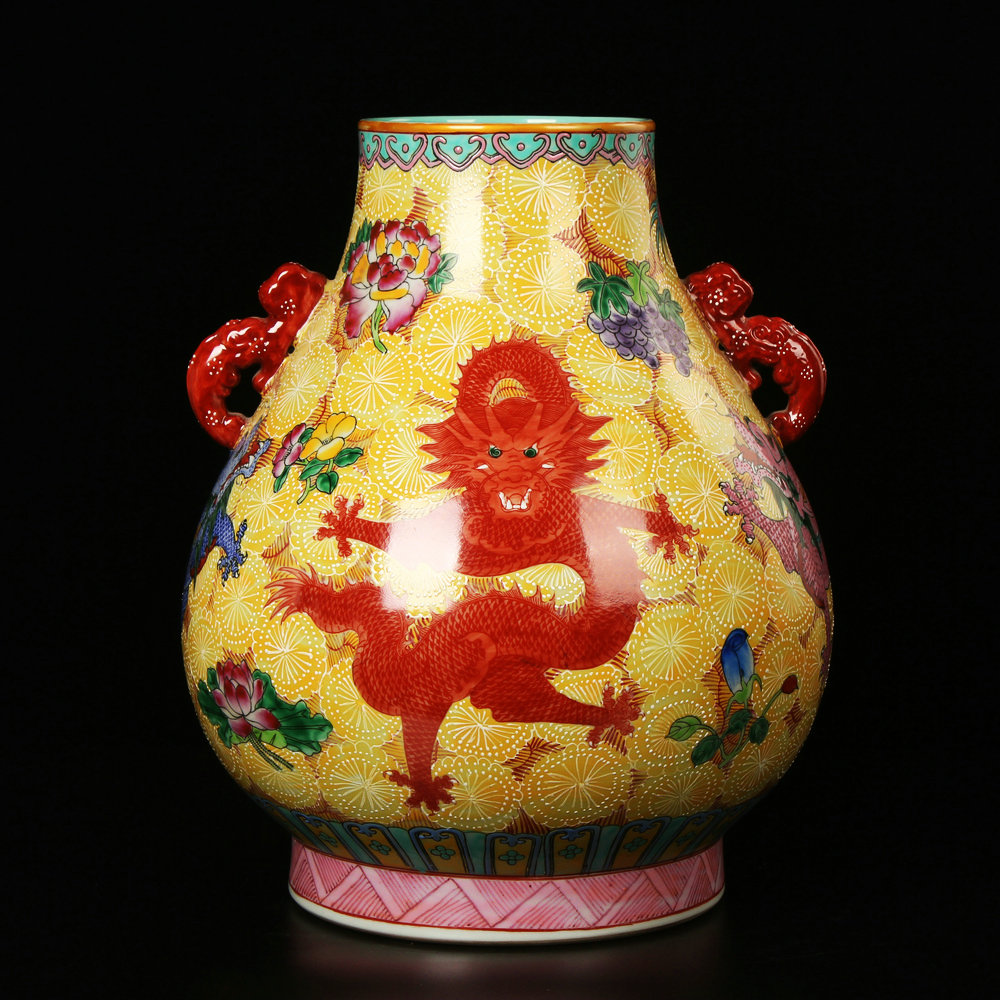 Jingdezhen ceramics archaize principal enamel flower ears wulong cylinder vase a blessing to the modern home furnishing articles