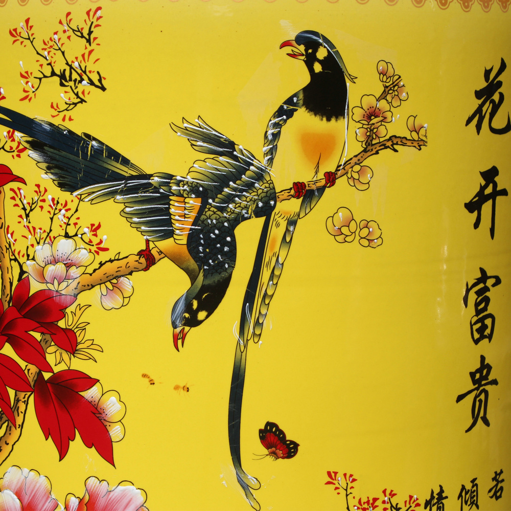 Jingdezhen ceramics pastel yellow bottom phoenix peony of large vases, lobby furnishing articles of I sitting room set