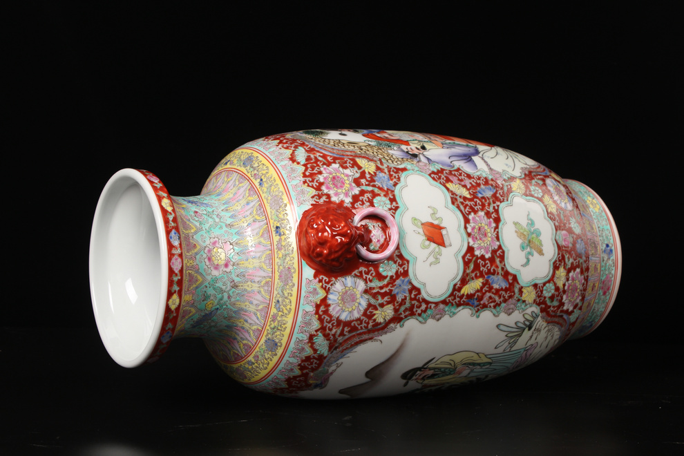 Antique Ming and the qing classical jingdezhen ceramics craft factory goods hand - made pastel head xiangshan nine boss vase