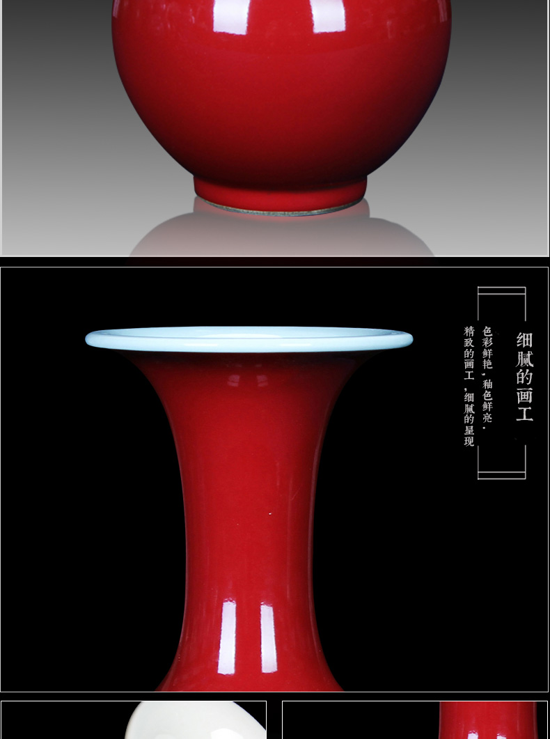 Jingdezhen ceramics classic Chinese red vase small Chinese rich ancient frame mesa adornment handicraft furnishing articles