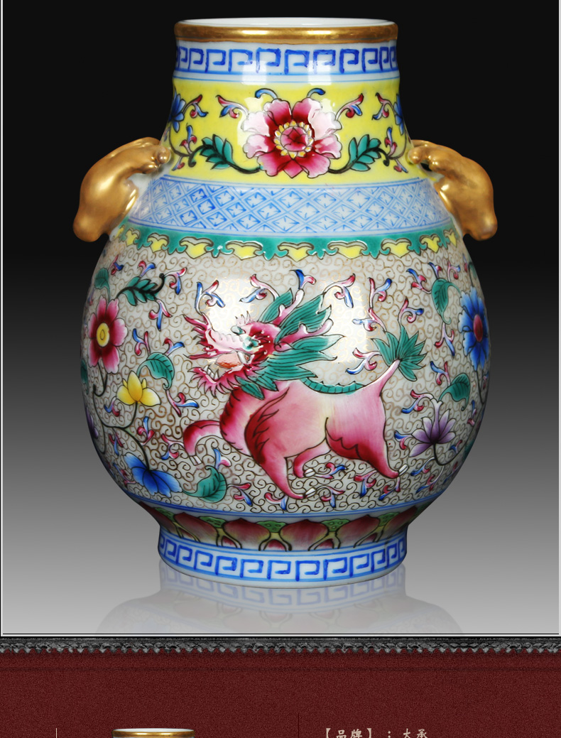 Jingdezhen ceramics colored enamel vase as rare as gold ears deer head statute of classical Chinese style home furnishing articles