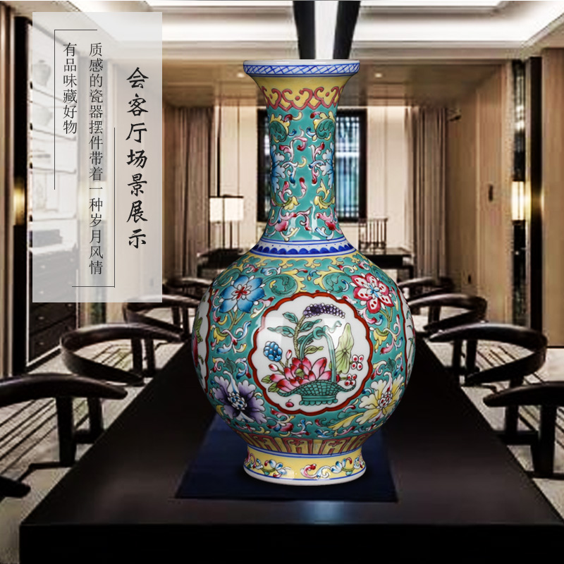 Jingdezhen ceramics furnishing articles of Chinese style antique hand - made pastel green open flowers collection household craft vase