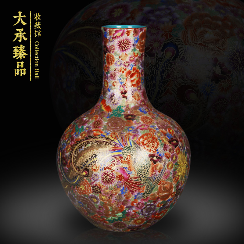 Jingdezhen ceramics hand - made wire inlay enamel see phoenix celestial flower vase collection of Chinese style household crafts