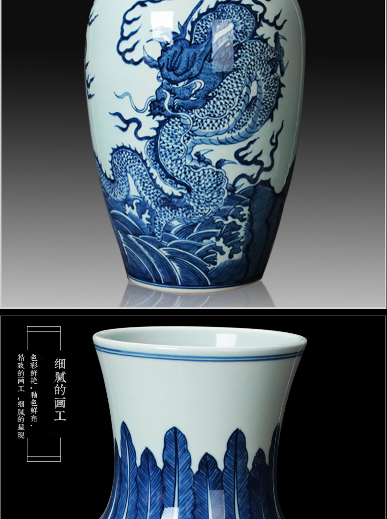 Jingdezhen porcelain vases, antique hand - made sea of blue and white porcelain dragon were bottles of Chinese decorative arts and crafts