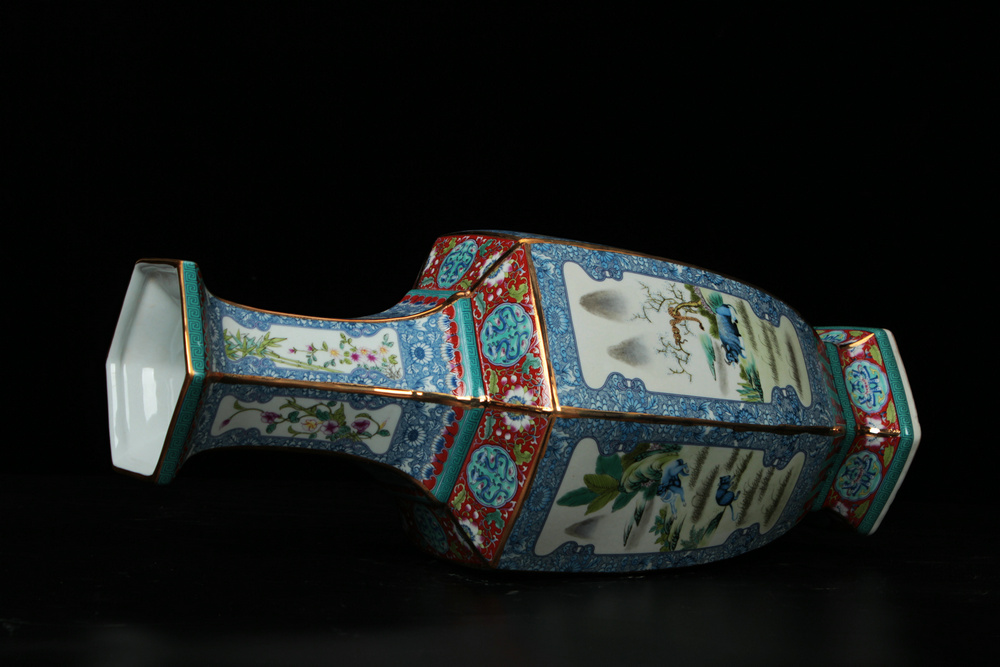 Jingdezhen ceramics vase archaize colored enamel blue over the six - party vase household adornment ornament