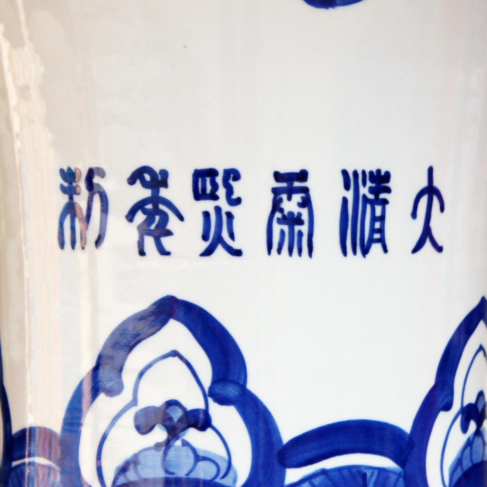 Jingdezhen ceramics hand - made riches and honor peony landing big blue and white porcelain vase modern Chinese style living room furnishing articles