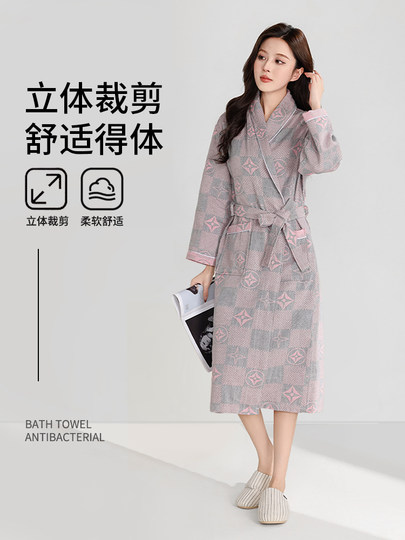 Nuanyou Bathrobe Pure Cotton Gauze Women's Adult All-Cotton Absorbent Quick-Drying Adult Nightgown Bathrobe Summer Thin 2026 New Model