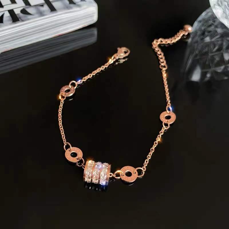 Slim Waist Bracelet for Women with Roman Numerals, Light Luxury and High-End Feel, Rose Gold Inlaid with Sparkling Diamonds, Titanium Steel Bracelet for Good Luck, in Stock Slim Waist Bracelet for Women with Roman Numerals, Light Luxury and High-End Feel, Rose Gold Inlaid with Sparkling Diamonds, Titanium Steel Bracelet for Good Luck, in Stock
