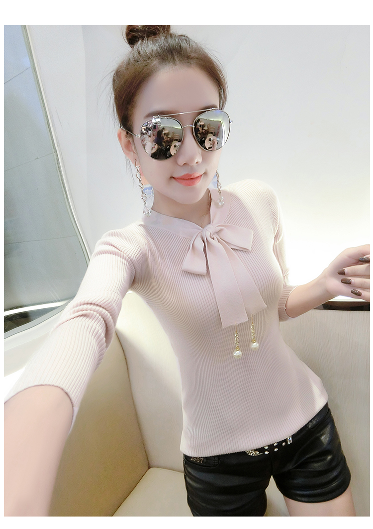 Mùa thu đông mới phiên bản Hàn Quốc của áo len cổ lọ dài tay hoang dã Áo len cổ chữ V dành cho nữ áo len nữ cổ tim tay dài