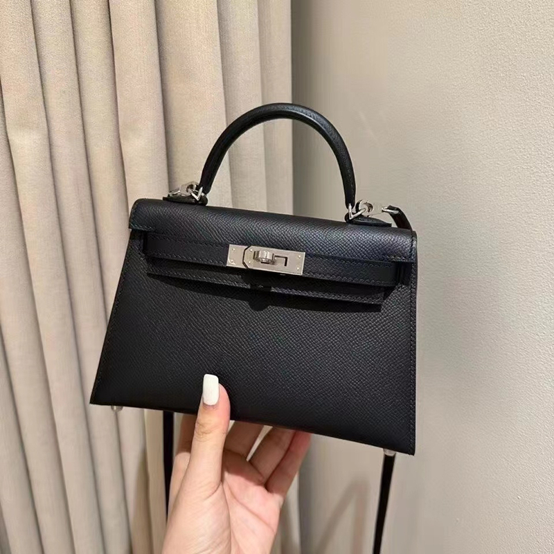 High-End Genuine Leather Bag for Women 2025 Summer New Model Second Generation Kelly Bag with Silver Buckle Mini Handbag Shoulder Crossbody Small Bag