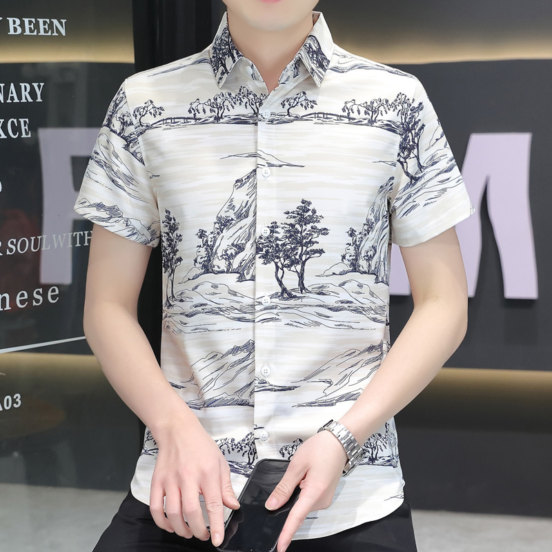 Chinese Style Slim Fit Men's Short-Sleeved Shirt, Korean Style Printed Men's Long-Sleeved Shirt, Thin Men's Shirt 2026