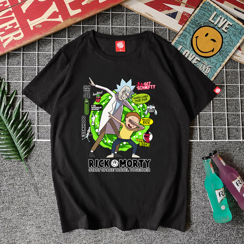 Rick and Morty T-Shirts for Men and Women, Anime Merchandise, Student Couple Outfits, Summer Loose-Fitting Pure Cotton Trendy Half-Sleeve Shirts