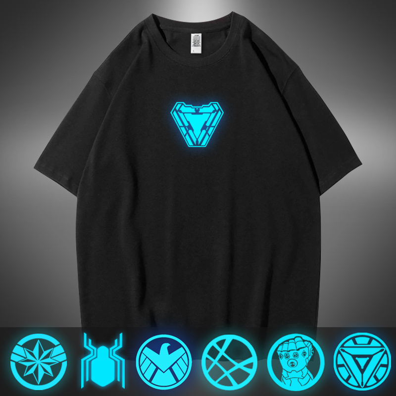 Iron Man Marvel Pure Cotton Glow-In-The-Dark S.H.I.E.L.D. Avengers 4 Captain America T-Shirt for Men and Teenagers Short-Sleeved