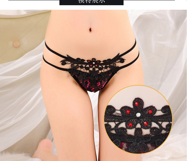 Quần áo gợi cảm với kim cương thêu gợi cảm xuyên thấu ren thongs Quần lót eo thấp của phụ nữ mỏng cám dỗ T quần đồ lót gợi cảm