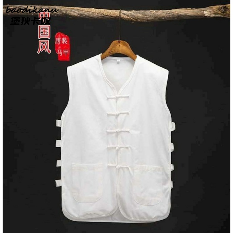 Áo khoác vải thô cũ áo khoác nam thắt lưng kiểu Trung Quốc Tang vest vest kiểu Trung Quốc nút áo len cũ áo vest nam mùa hè - Dệt kim Vest