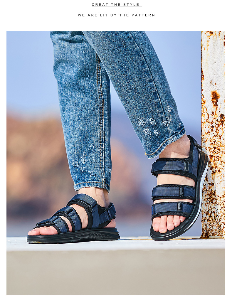 Dép Kangnai 19 Mùa hè Mới Velcro Trend Giày đi biển thoáng khí Mở ngón Hai màu Tùy chọn Dép chính hãng - Sandal dép sandal nam