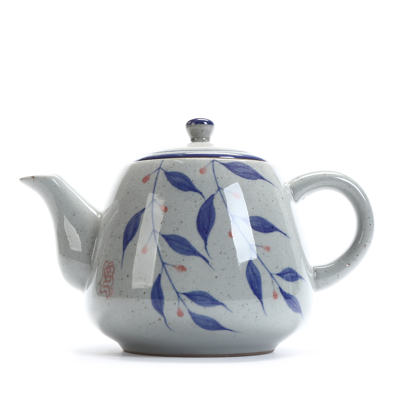Big teapot retro hand - made ceramic handle type high temperature resistant of blue and white porcelain pot teapot 900 ml of the hotel restaurant