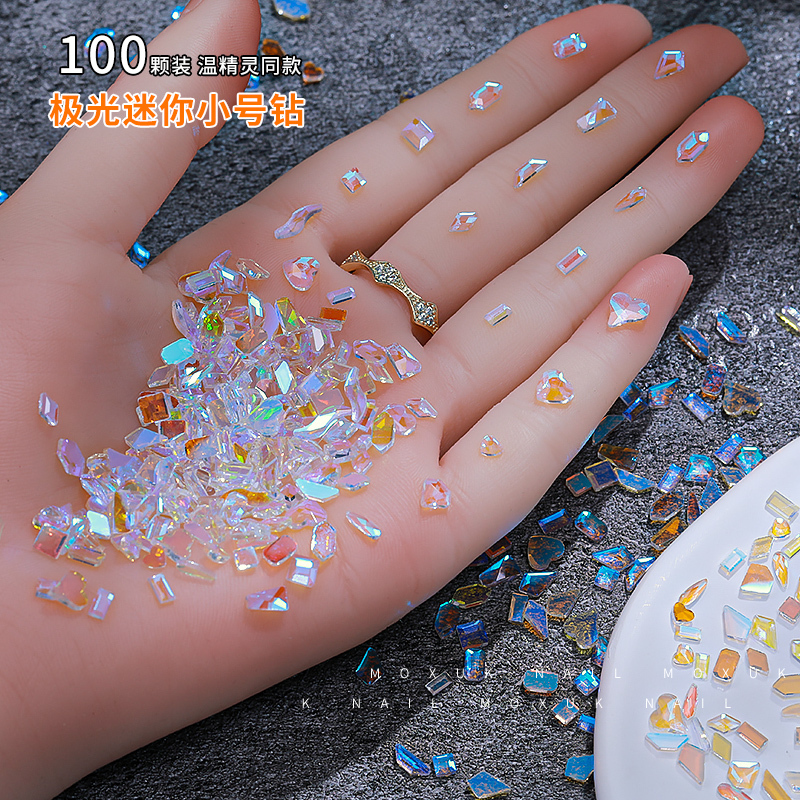 100 Pieces of Aurora Rhinestones for Nail Art, Internet-Famous Mini Small Ice-Clear Rhinestones, Flat-Bottomed Irregular-Shaped Super Shiny Decorations 100 Pieces of Aurora Rhinestones for Nail Art, Internet-Famous Mini Small Ice-Clear Rhinestones, Flat-Bottomed Irregular-Shaped Super Shiny Decorations
