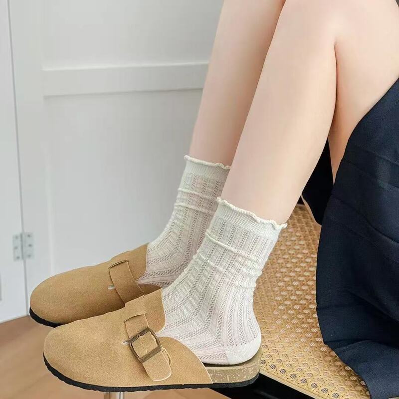 Women's Summer Thin Mesh Hollow Breathable Fashion Korean-Style Ins White Mid-Calf Socks for Outerwear Long Slouch Socks