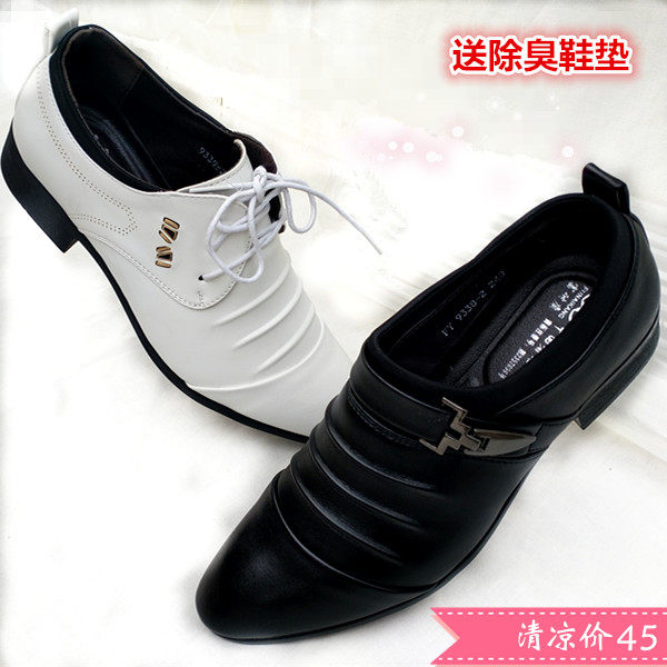 Spring pointed shoes Korean version trend business casual shoes breathable youth heightening men's shoes British wedding shoes black