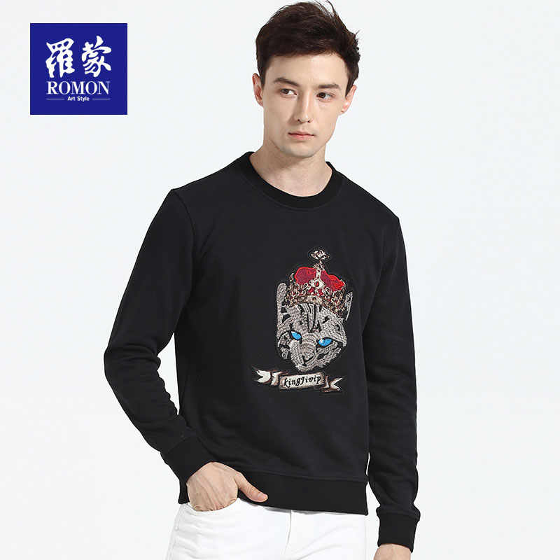 Luo Mengwei clothes men 2022 spring and autumn fashion embroidery round neck long sleeves casual thick cotton harbor wind without cap cover single to wear