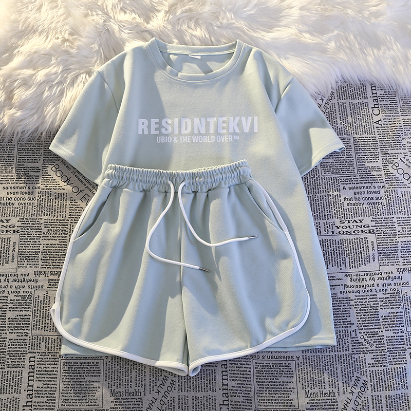 Summer Sports and Leisure Suits for Women, Loose and Comfortable Home Wear, Short-Sleeved Shorts, Printed Two-Piece Set for Outdoor Running