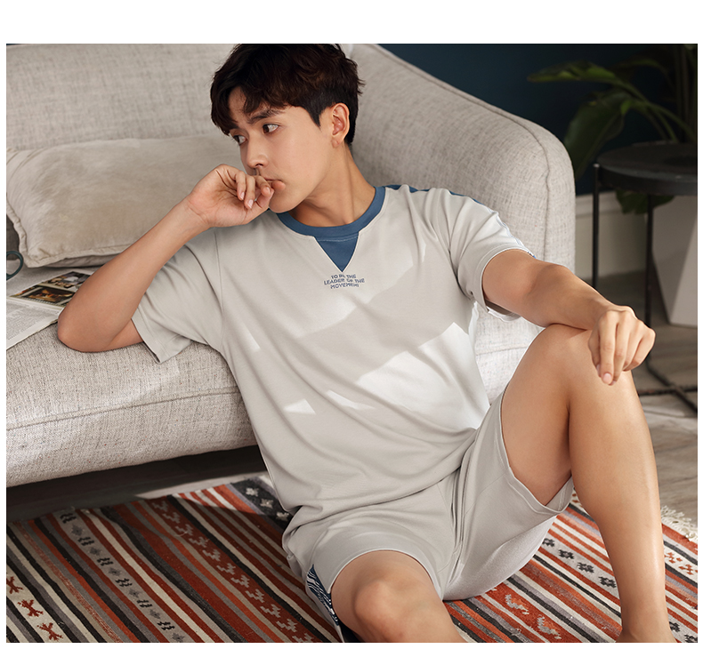 Bộ đồ ngủ thể thao Duo Ting nam mùa hè cotton ngắn tay ngắn nhà dịch vụ cotton đơn giản phần mỏng dịch vụ nhà phù hợp - Bên ngoài ăn mặc bộ ba lỗ đẹp mùa hè