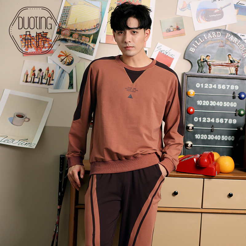 thể thao Doo đồ ngủ mens mùa thu cotton dài tay mặc nhà bình thường bên ngoài mặc mùa xuân, mùa thu và mùa đông quần áo nhà bộ.