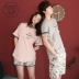 Duo Ting mùa hè vài bộ đồ ngủ cotton ngắn tay nữ hoạt hình dịch vụ nhà nam cotton mỏng phần quần áo nhà phù hợp - Bên ngoài ăn mặc