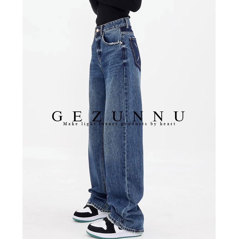 Gezunnu2026 Spring New Straight-Leg Jeans for Women, Vintage Blue Gradient High-Waisted Wide-Leg Versatile Casual Pants Gezunnu2026 Spring New Straight-Leg Jeans for Women, Vintage Blue Gradient High-Waisted Wide-Leg Versatile Casual Pants