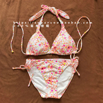Wonderful cherry blossom European and American high-end triangle cup comfortable free breast lace-up bikini solitary cut