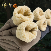 Cotton pants mens winter lamb velvet warm pants plus velvet padded wool pants womens middle-aged and elderly cashmere pants