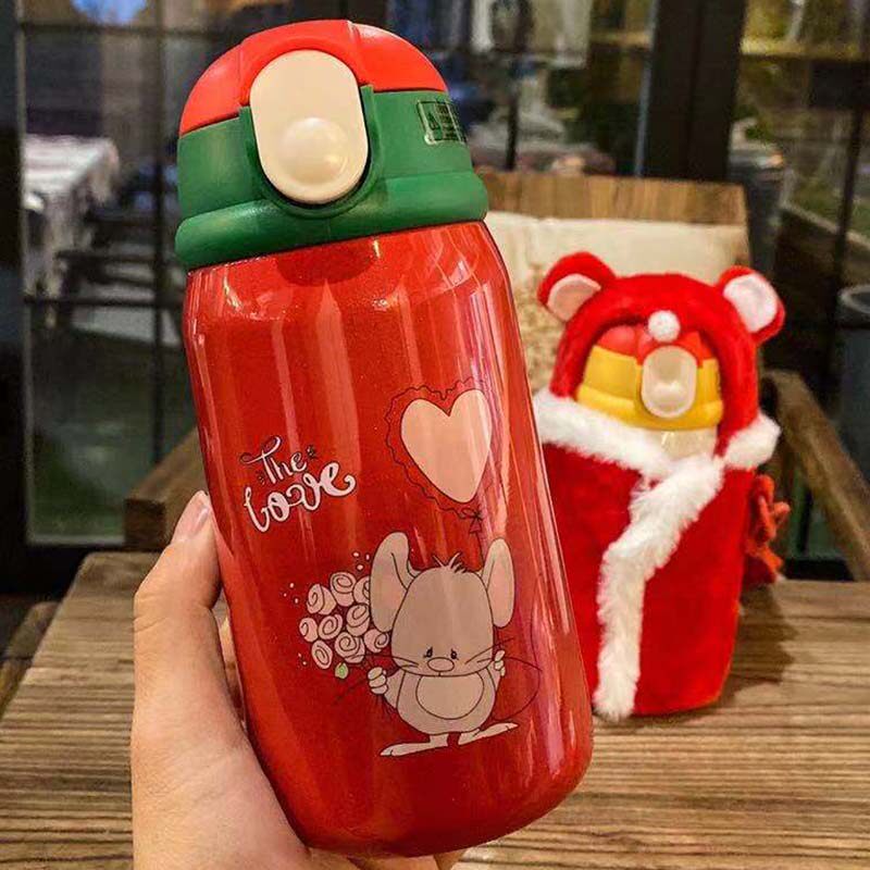 Children 316 stainless steel insulation cup double cover portable straw cup rat cute annually anti - fall cup kindergarten kettle