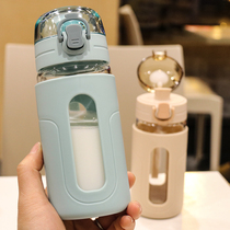 Nordic creative simple couple silicone sleeve glass anti-scalding student bullet cover straight drink cup portable heat-resistant water Cup