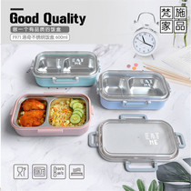 304 stainless steel lunch box separated students adult square Bento boxed meal heating portable soup packing box