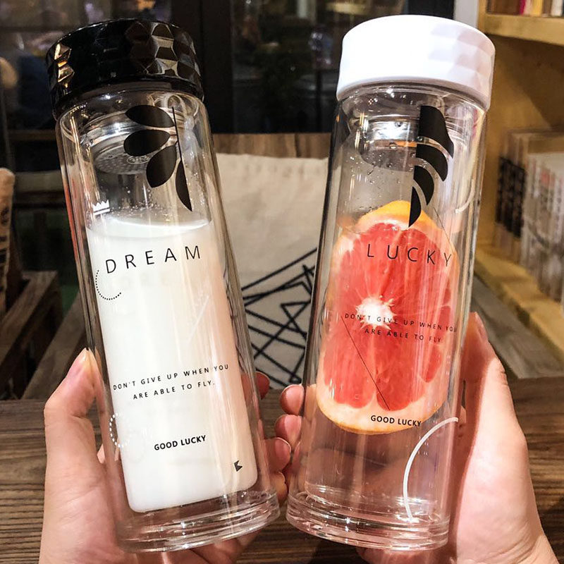 Double glazed glass cup with tea sepal lady Couple minimalist drinking cup Student heat resistant portable anti-leak tea cup